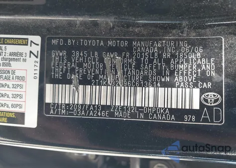 2006 Toyota Matrix из США, поврежденный, VIN 2T1KR32E96C613614